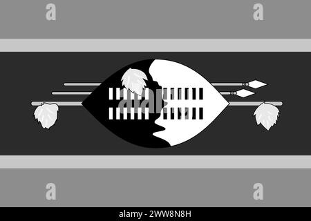 Drapeau Eswatini - illustration vectorielle monochrome en niveaux de gris. Drapeau en noir et blanc Illustration de Vecteur