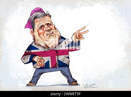 Caricature satirique, Kier Starmer, député, chef du Parti travailliste, vêtu d'une veste Union Jack, vêtu d'une tenue décontractée, popularisme, Sir Keir Rodney Starmer KC Banque D'Images