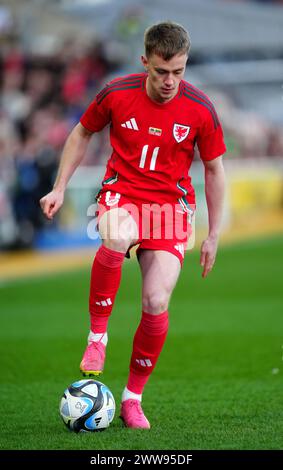 Patrick Jones du pays de Galles en action lors du match de l'UEFA Euro U21 Championship Group I à Rodney Parade, Newport. Date de la photo : vendredi 22 mars 2024. Banque D'Images