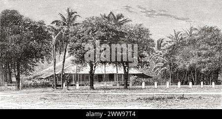 Maison européenne à Alahan Panjang, île de Sumatra. Indonésie. Dessin d'Alexandre de Bar (1821 - 1908) à travers l'île de Sumatra 1877 par Daniel David Veth (1850 - 1885) le Tour du monde 1880 Banque D'Images