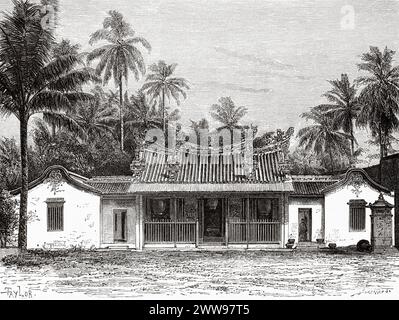 Temple chinois à Alahan Panjang, île de Sumatra. Indonésie. Dessin de Taylor. À travers l'île de Sumatra 1877 par Daniel David Veth (1850 - 1885) le Tour du monde 1880 Banque D'Images