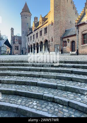 Beau canal et maisons traditionnelles dans la vieille ville de Bruges -Bruges-, Belgique. Photo de haute qualité Banque D'Images