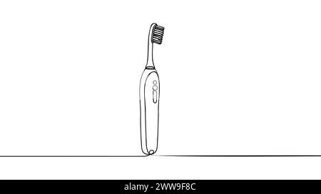 Brosse à dents, signe vectoriel de ligne. Symbole d'hygiène et de soins des dents, illustration du logo. Dessin continu sur une ligne. Illustration de Vecteur