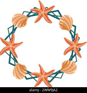 Cadre d'été avec étoile de mer et illustration vectorielle de coquillages Illustration de Vecteur
