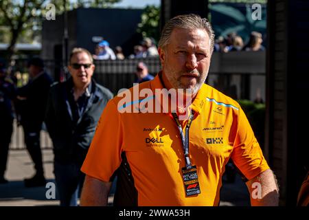 Melbourne, Australie, 22 mars 2024, Zak Brown, PDG de l'équipe McLaren F1 assiste à l'entraînement, manche 03 du championnat de formule 1 2024. Crédit : Michael Potts/Alamy Live News Banque D'Images
