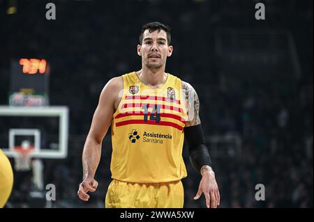 Athènes, Lombardie, Grèce. 22 mars 2024. 14 WILLY HERNANGOMEZ du FC Barcelone jouera lors de l'Euroleague, Round 31, match entre Panathinaikos AKTOR Athènes et FC Barcelone à l'Oaka Altion Arena le 22 mars 2024, à Athènes, en Grèce. (Crédit image : © Stefanos Kyriazis/ZUMA Press Wire) USAGE ÉDITORIAL SEULEMENT! Non destiné à UN USAGE commercial ! Crédit : ZUMA Press, Inc/Alamy Live News Banque D'Images