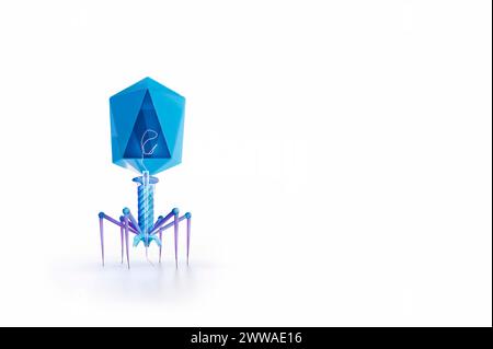 Illustration d'un bactériophage T4 du virus Escherichia sur une bactérie E. coli. Le bactériophage, ou phage, infecte et se réplique dans les bactéries et peut être utilisé pour la thérapie par phage. Banque D'Images