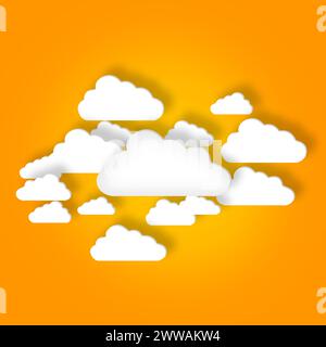 Nuages, icône ou conception de l'informatique, de la connectivité ou du stockage de données dans le numérique, le futur ou la sécurité. Créatif, symbole ou découpe en papier comme virtuel, hébergement Banque D'Images