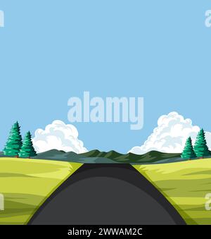 Graphique vectoriel d'une route à travers un paysage vert Illustration de Vecteur