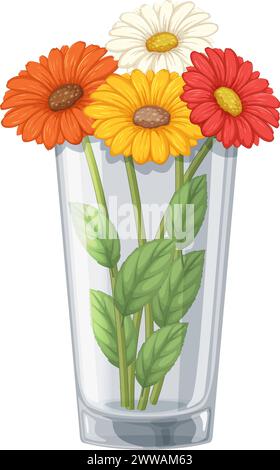Trois marguerites vibrantes disposées dans un vase clair Illustration de Vecteur