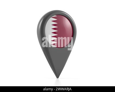 Marqueur de carte avec drapeau Qatar sur fond blanc. illustration 3d. Banque D'Images