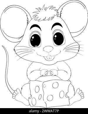 Adorable souris de dessin animé tenant un bloc de fromage Illustration de Vecteur