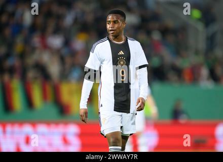 Chemnitz, Allemagne. 22 mars 2024. Soccer, U21 hommes : qualification pour le Championnat d'Europe, Allemagne - Kosovo, 1er tour, Groupe d, Journée 8, stade - an der Gellertstraße. L'Allemand Youssoufa Moukoko est sur le terrain. Crédit : Robert Michael/dpa/Alamy Live News Banque D'Images