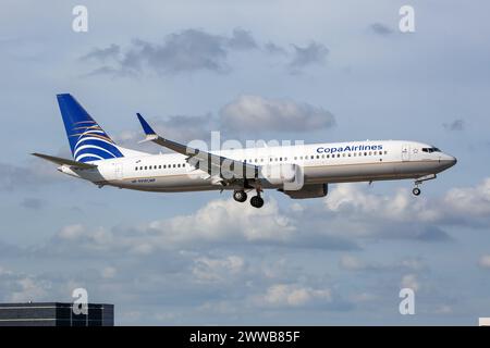 Miami, États-Unis - 15 novembre 2022 : Copa Airlines Boeing 737 MAX 9 à l'aéroport de Miami (MIA) aux États-Unis. Banque D'Images