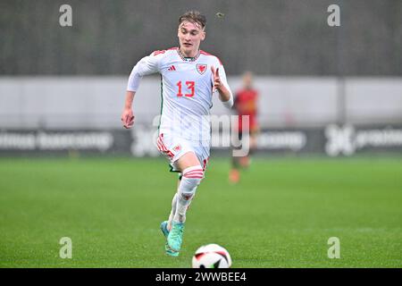 Tubize, Belgique. 22 mars 2024. Joshua Beecher (13 ans), du pays de Galles, photographié lors d'un match amical de football entre les équipes nationales de Belgique et du pays de Galles, le vendredi 22 mars 2024 à Tubize, Belgique . Crédit : Sportpix/Alamy Live News Banque D'Images