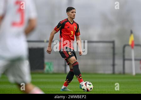 Tubize, Belgique. 22 mars 2024. Ismael Baouf (3) de Belgique photographié lors d'un match amical de football entre les équipes nationales de Belgique et du pays de Galles de moins de 18 ans le vendredi 22 mars 2024 à Tubize, Belgique . Crédit : Sportpix/Alamy Live News Banque D'Images