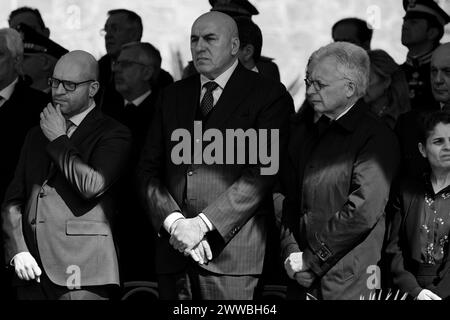 Rome, Italie 03 24 2024 : Guido Crosetto Ministre de la Défense de la République italienne à la commémoration à la fosse Ardéatine. Banque D'Images