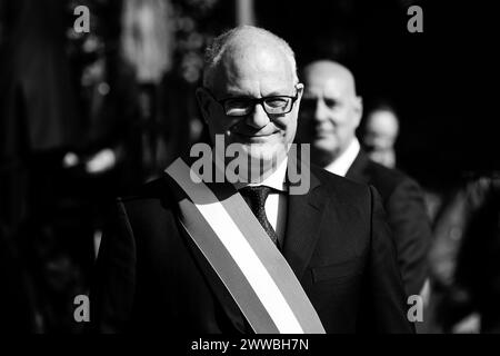 Rome, Italie 03 24 2024 : Roberto Gualtieri historien italien et homme politique du Parti démocrate (PD), maire de Rome à fosse Ardeatine Banque D'Images