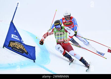 Mathias Graf, Autriche (vert) en action dans la finale 2 1/8 hommes lors des compétitions de ski cross de la Coupe du monde FIS à Idre Fjäll, Suède Marsch 23, 2024. Photo : Anders Wiklund / TT / Code 10040 Banque D'Images