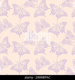 Butterflies encre line vecteur de motif sans couture fond de set pour textile, tissu, papier peint, scrapbook. Insectes avec ailes dessinant pour la conception de surface Illustration de Vecteur