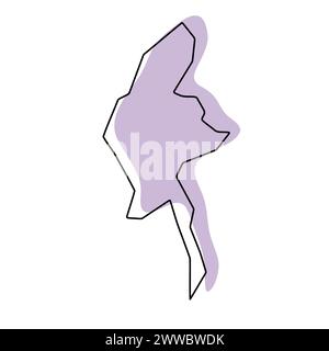 Myanmar pays carte simplifiée. Silhouette violette avec contour lisse noir mince isolé sur fond blanc. Icône vectorielle simple Illustration de Vecteur