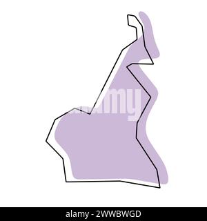 Cameroun pays carte simplifiée. Silhouette violette avec contour lisse noir mince isolé sur fond blanc. Icône vectorielle simple Illustration de Vecteur