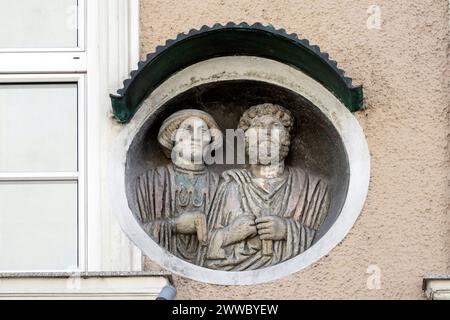 Médaillon romain sur la place de la ville, Wels City, haute-Autriche, Autriche Banque D'Images