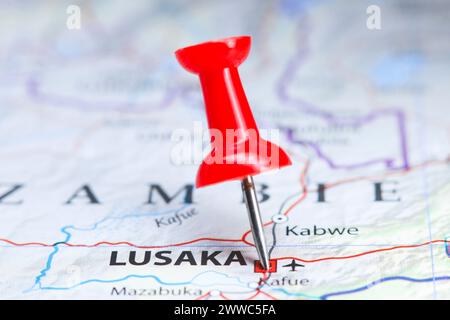 Lusaka, Zambie pin sur la carte Banque D'Images