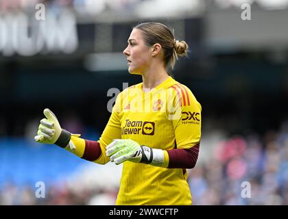 Mary Earps de Manchester United Women, lors du match de la FA Women's Super League Manchester City Women vs Manchester United Women à l'Etihad Stadium, Manchester, Royaume-Uni, 23 mars 2024 (photo par Cody Froggatt/News images) à Manchester, Royaume-Uni le 23/03/2024. (Photo de Cody Froggatt/News images/SIPA USA) Banque D'Images