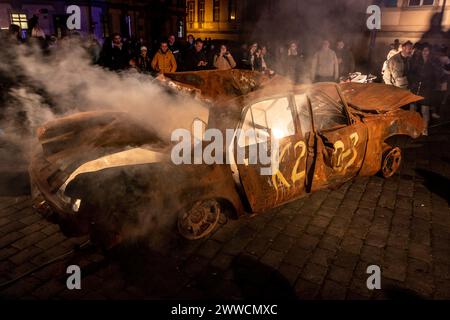 PRAGUE RÉPUBLIQUE TCHÈQUE - 14 OCTOBRE 2022 : la possibilité physique de la mort dans l'esprit de quelqu'un vivant exposition du signal Festival à Prague, CZ Banque D'Images