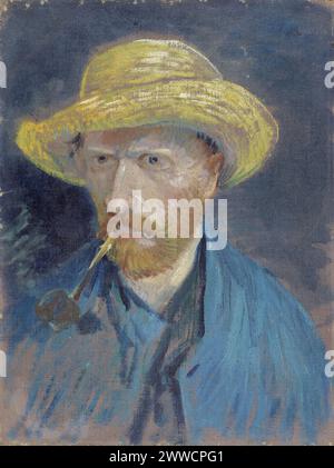 Autoportrait avec chapeau de paille et tuyau (image inversée), 1887 Musée Van Gogh, Amsterdam (F179v) Banque D'Images