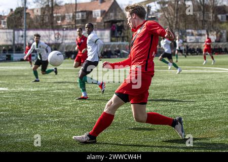 Scheveningen, pays-Bas. 23 mars 2024. SCHEVENINGEN, 23-03-2024, Sportpark Houtrust Dutch Football Tweede divisie, saison 2023/2024 entre Scheveningen et AFC Amsterdam crédit : Pro Shots/Alamy Live News Banque D'Images