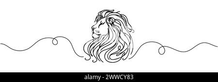 Le visage du lion est dessiné en une ligne continue. Illustration vectorielle. Illustration de Vecteur