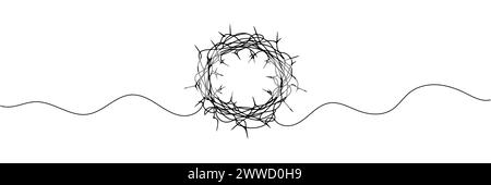 Dessin continu d'une ligne de la couronne d'épines du Christ. Illustration de Vecteur