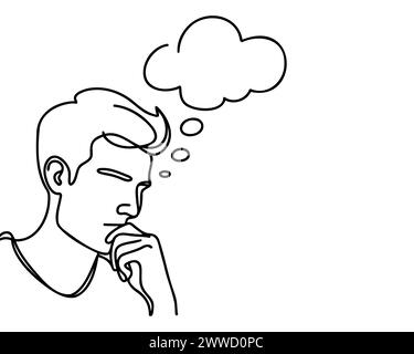 Dessin continu d'une ligne d'un type pensant. Illustration de Vecteur