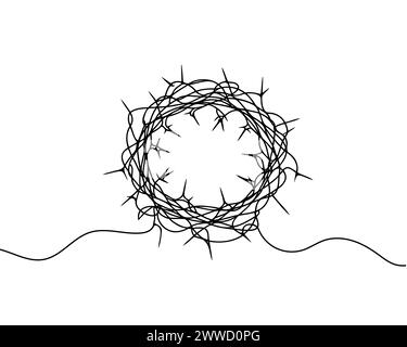 Dessin continu d'une ligne de la couronne d'épines du Christ. Illustration de Vecteur