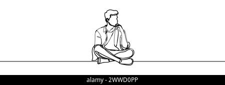 Dessin continu d'une ligne d'un type pensant. Illustration de Vecteur