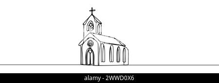 Église dans le style de dessin d'art de ligne continue. Croquis linéaire noir minimaliste isolé sur fond blanc. Illustration vectorielle. Illustration de Vecteur