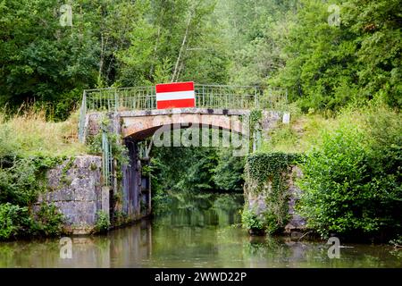 Panneau d'interdiction d'entrée au-dessus du canal Bridge passage Banque D'Images