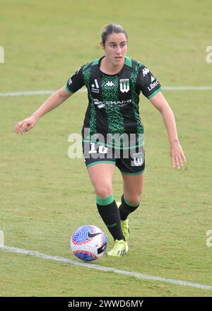 Rooty Hills, Australie. 23 mars 2024. Melissa Taranto, du Western United FC, a été vue en action lors du match 21 de la Liberty A-League 2023-24 entre le Western Sydney Wanderers FC et le Western United FC au Wanderers Football Park. Score final ; Western Sydney Wanderers FC 3:1 Western United FC. (Photo Luis Veniegra/SOPA images/SIPA USA) crédit : SIPA USA/Alamy Live News Banque D'Images