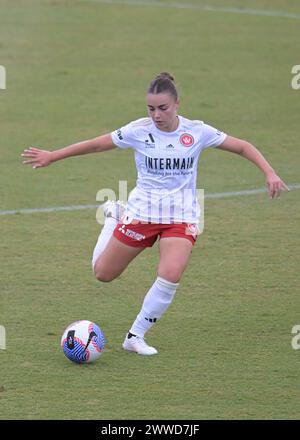 Rooty Hills, Australie. 23 mars 2024. Amy Chessari du Western Sydney Wanderers FC vue en action lors du match de la ronde 21 de la saison 2023-24 de Liberty A-League entre le Western Sydney Wanderers FC et le Western United FC au Wanderers Football Park. Score final ; Western Sydney Wanderers FC 3:1 Western United FC. (Photo Luis Veniegra/SOPA images/SIPA USA) crédit : SIPA USA/Alamy Live News Banque D'Images