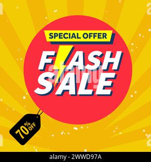 Conception de modèle de bannière de vente Flash. Bannière de remise flash. Jusqu'à 70 % de réduction. Illustration de Vecteur