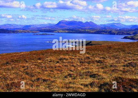 Montagnes d'Assynt à Sutherland, côte nord-ouest de l'Écosse, Royaume-Uni. Banque D'Images