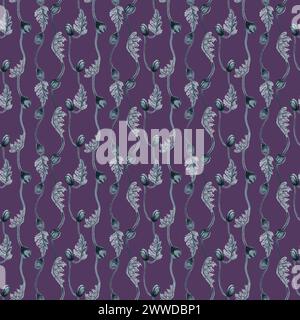 Aquarelle monochrome motifs sans couture avec des fleurs de coquelicot, des tiges, des bourgeons et des feuilles en noir et blanc pour des motifs floraux élégants pour le tissu, l'emballage Banque D'Images