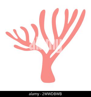 Corail rose dessiné à la main corail précieux. Récif corallien exotique nature sous-marine vie. Sea Life illustration plate moderne. objet isolé sur fond blanc. Logo, silhouette. Illustration vectorielle Illustration de Vecteur