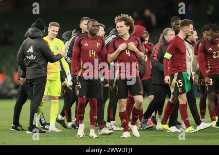 Dublin, Irlande. 23 mars 2024. Les joueurs belges photographiés après un match amical de football entre l'Irlande et l'équipe nationale belge Red Devils, à Dublin, Irlande, samedi 23 mars 2024. Les Red Devils jouent deux matchs amicaux en préparation de l'Euro 2024. BELGA PHOTO BRUNO FAHY crédit : Belga News Agency/Alamy Live News Banque D'Images