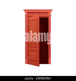 Etape animée de fermeture de porte. Porte d'entrée à la maison, illustration vectorielle de dessin animé de porte d'entrée en bois Illustration de Vecteur