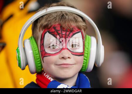 Un jeune fan de l'Angleterre lors du match amical international au stade de Wembley, Londres. Date de la photo : samedi 23 mars 2024. Banque D'Images