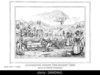 Croquis montrant la Rocket de Stephenson, une locomotive à vapeur du début du XIXe siècle, illustrant la conception et l'ingénierie d'une technologie ferroviaire pionnière. Banque D'Images