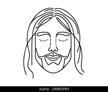 Dessin continu d'une ligne du visage de Jésus. Illustration de Vecteur